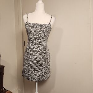 Vintage 90s Black White Gray Daisy Floral Babydoll Mini Sundress Dress 9 EUC